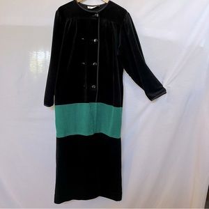 Vintage Oscar De La Renta Black & Green Terry Cloth Long House Dress.